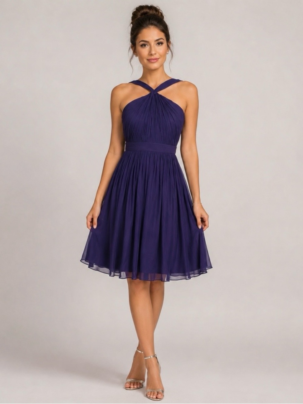 J. Crew Sinclair Purple Sz 4 Silk Chiffon Halter Dress Cocktail Wedding Guest
